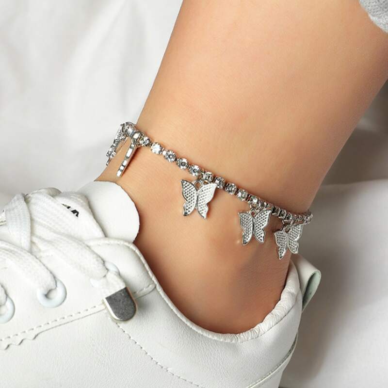 

Butterfly Decor Anklet, Silver
