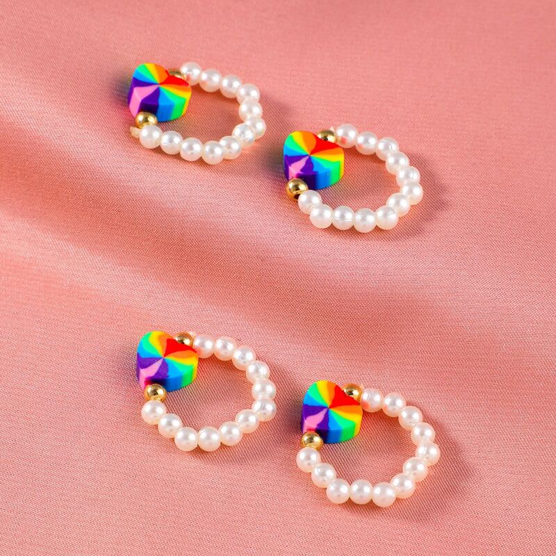 

4pcs Heart Decor Ring, Multicolor