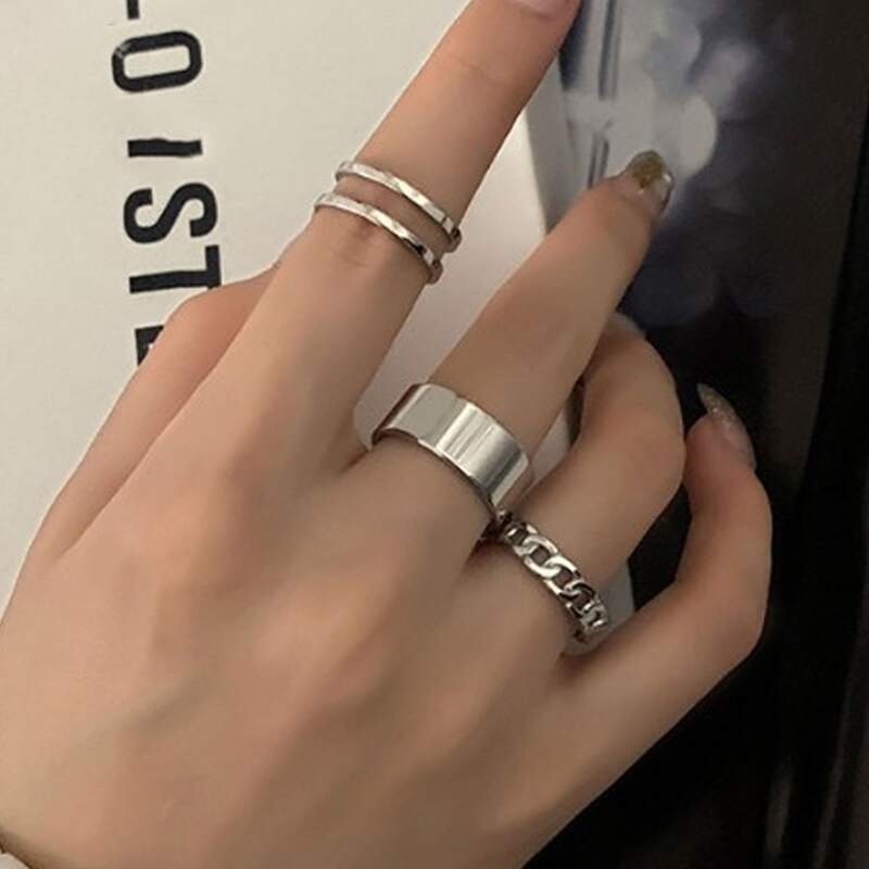 

3pcs Chain Design Ring, Silver