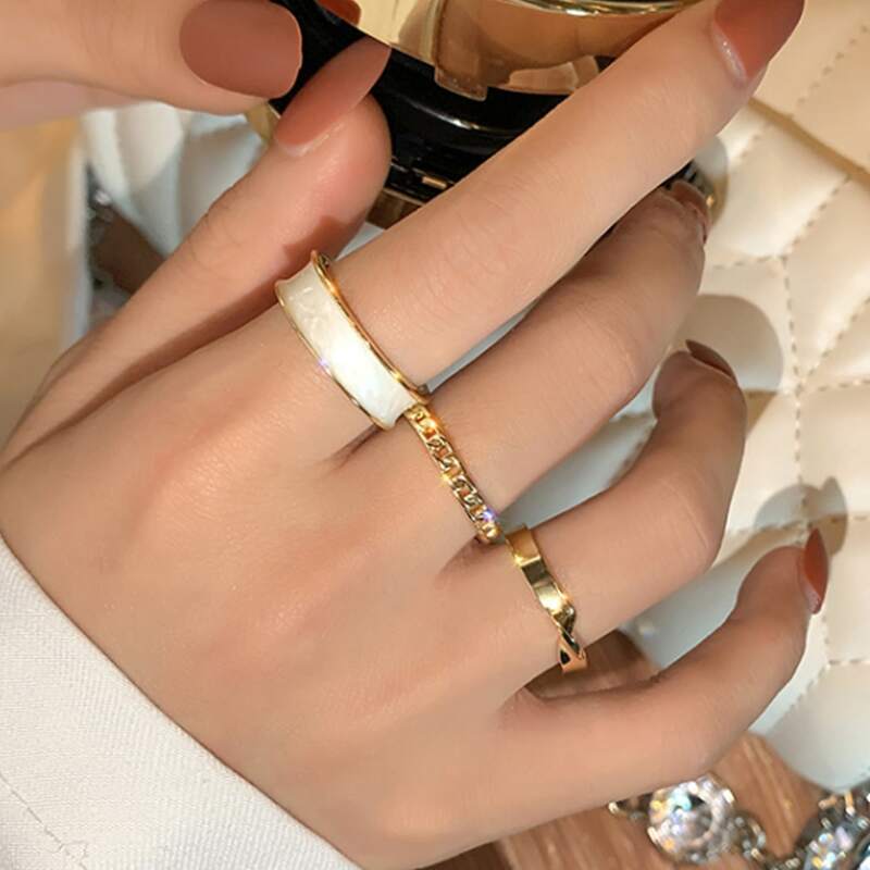 

3pcs Chain Design Ring, Gold