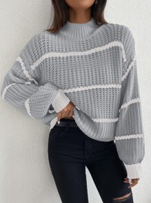 SHEIN Unity Áo len nữ Sọc Giải trí - Màu Xám nhạt - Xem 1