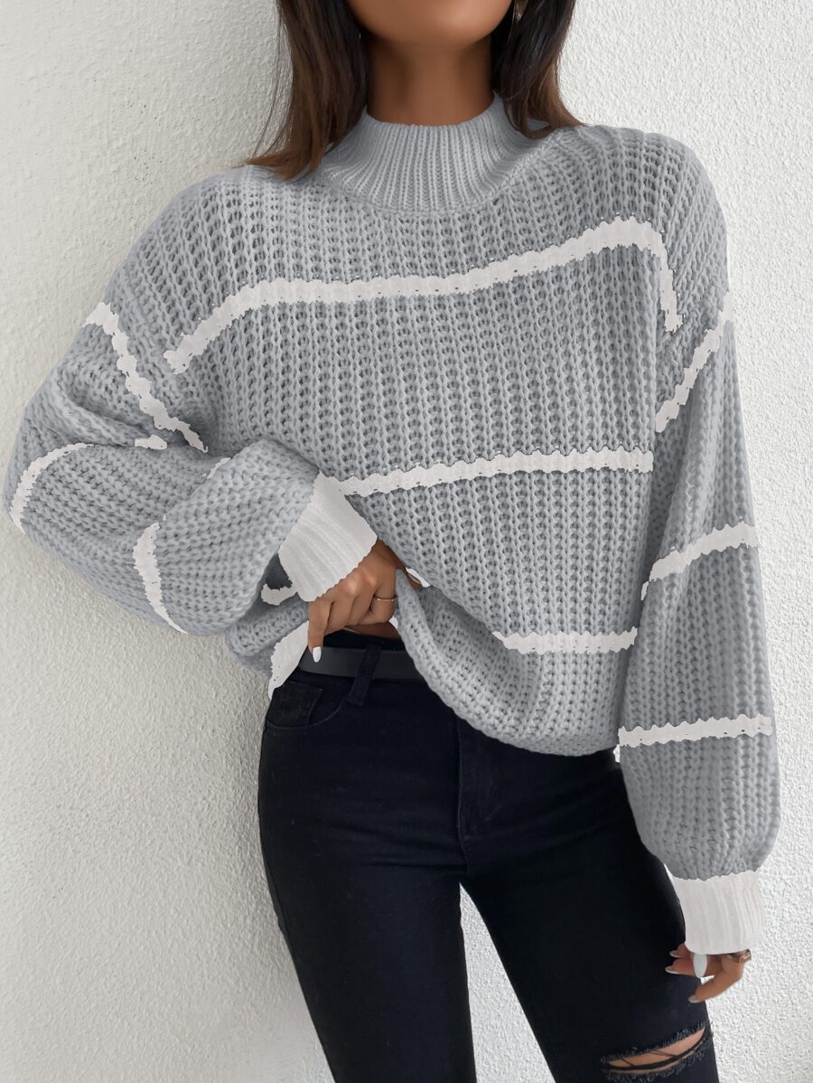 SHEIN Unity Áo len nữ Sọc Giải trí - Màu Xám nhạt - Xem 1