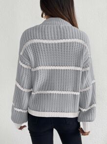 SHEIN Unity Áo len nữ Sọc Giải trí - Màu Xám nhạt - Xem 2