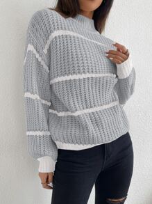 SHEIN Unity Áo len nữ Sọc Giải trí - Màu Xám nhạt - Xem 4