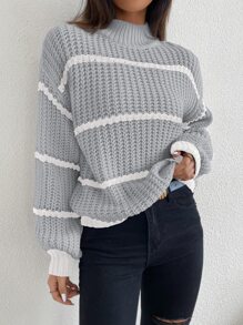 SHEIN Unity Áo len nữ Sọc Giải trí - Màu Xám nhạt - Xem 5