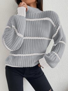 SHEIN Unity Áo len nữ Sọc Giải trí - Màu Xám nhạt - Xem 6