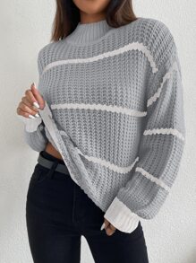 SHEIN Unity Áo len nữ Sọc Giải trí - Màu Xám nhạt - Xem 7