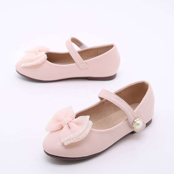 

Girls Bow Decor Velcro Strap Mary Janes, Pink