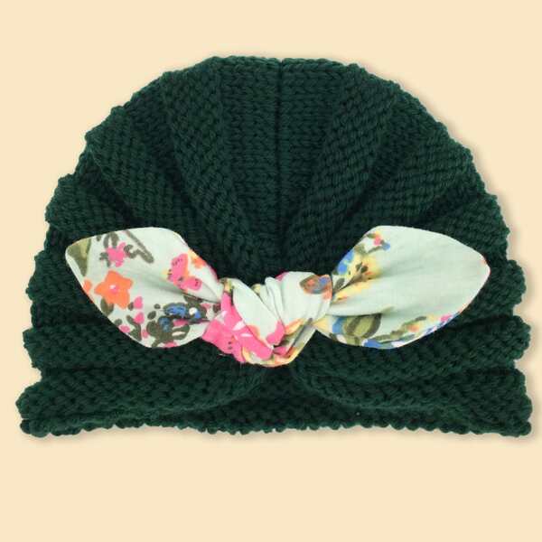

Baby Bow Decor Knitted Hat, Dark green