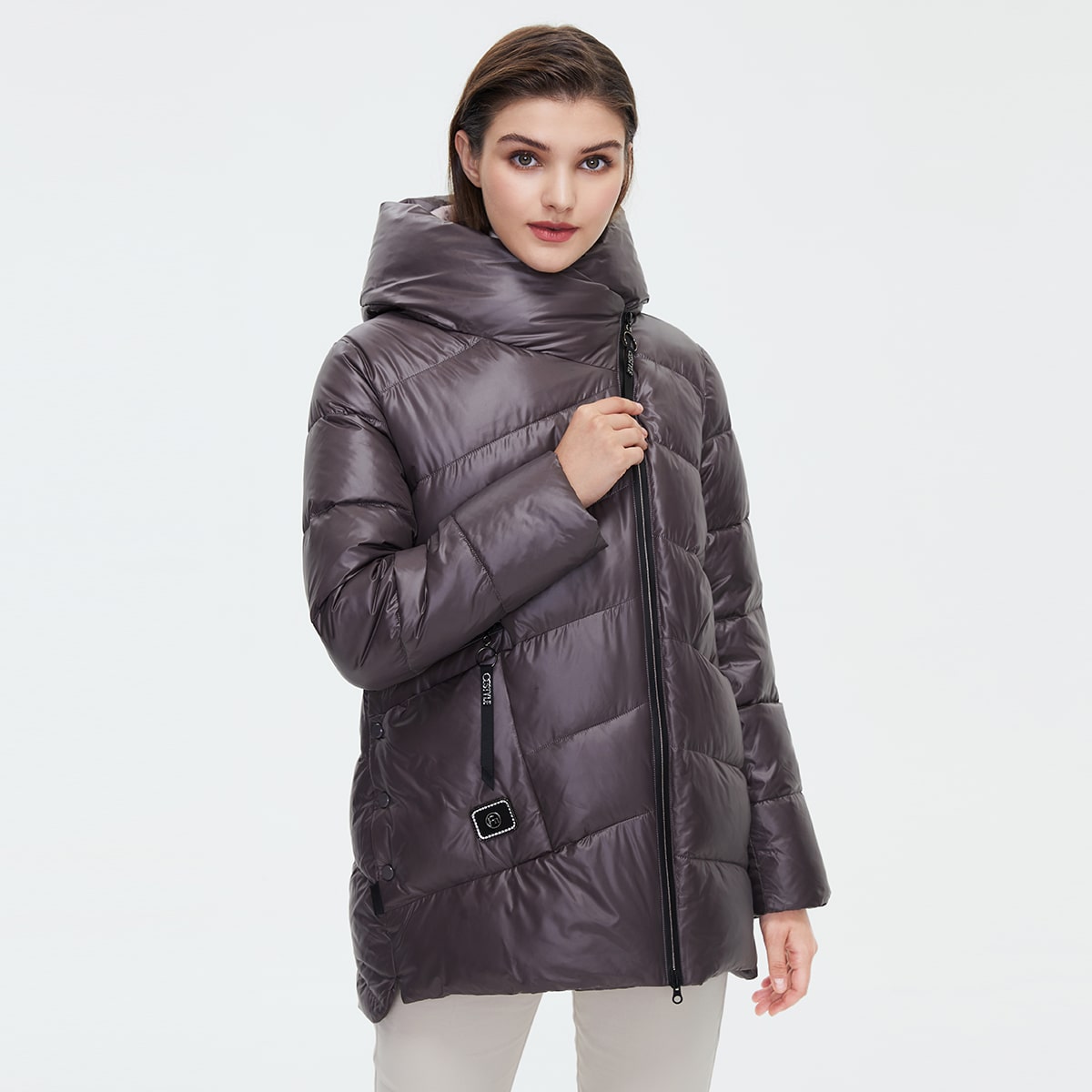 с карманами на молнии сводка цветных блоков Повседневный Женские зимние пальто