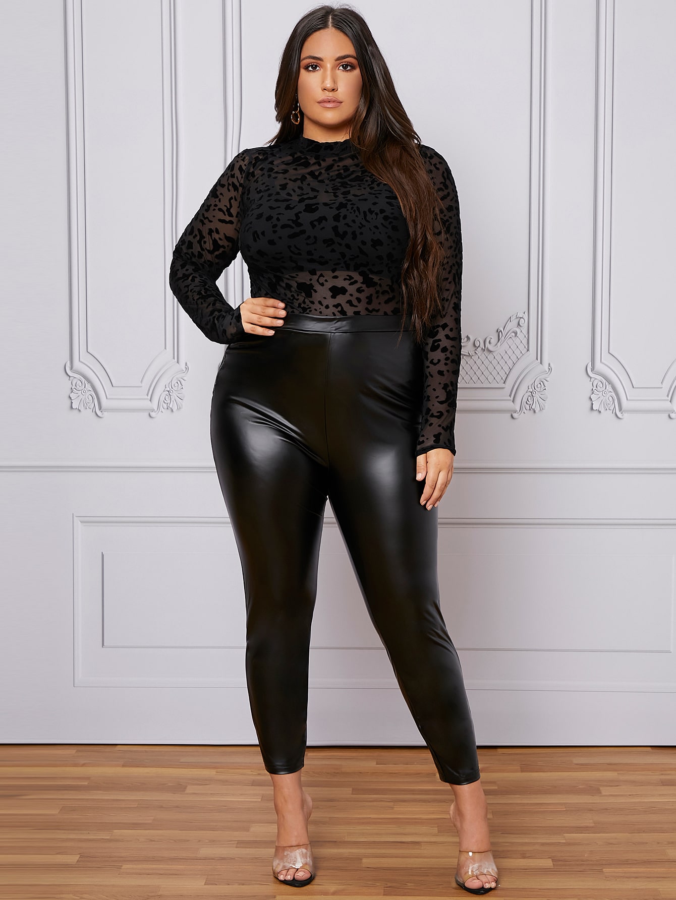 SHEIN Pantalones ajustados de talle alto cuero PU | SHEIN USA
