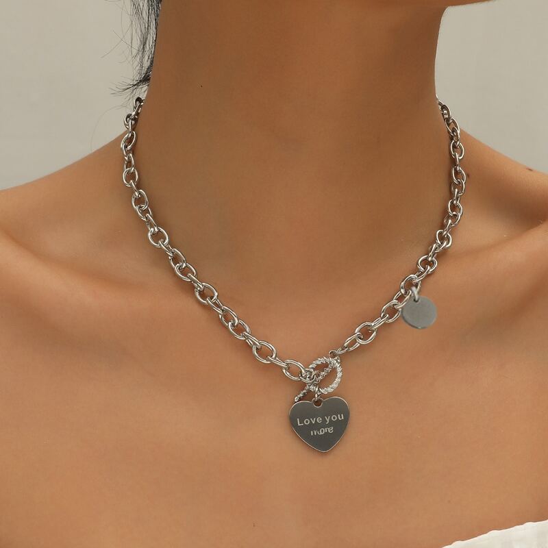 

Heart Decor Chain Necklace, Silver