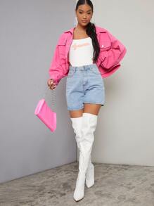 Pleather Pointed Toe Thigh-High Stiletto Boots - White - View 3