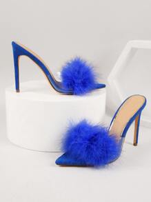 Tacones delgados de pelito de punta abierta - azul real - Ver 2