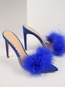 Tacones delgados de pelito de punta abierta - azul real - Ver 4