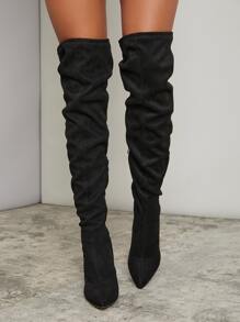 Faux Suede Over-the-Knee Stiletto Boots - Black - View 4