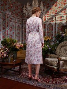 Julia Floral Print Plunging Neck Twist Front Split Thigh Dress - Multicolor - View 2