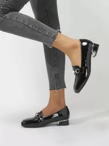 Trang trí Horsebit Hoa văn Cá sấu Giày đế bệt - màu đen - Xem 1