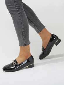 Trang trí Horsebit Hoa văn Cá sấu Giày đế bệt - màu đen - Xem 2