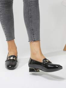 Trang trí Horsebit Hoa văn Cá sấu Giày đế bệt - màu đen - Xem 3