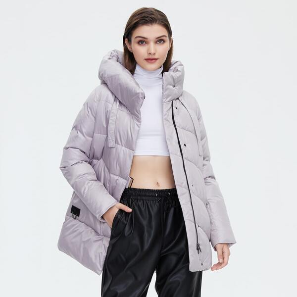 

Zip Up Patched Chain Detail Hooded Winter Coat, Lilac purple