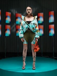 EBIB Graphic Print Top-stitching Colourblock Cycling Shorts - Multicolor - View 4