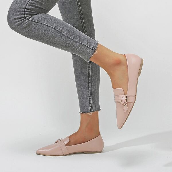 

Eyelet Buckle Decor Loafers, Pink