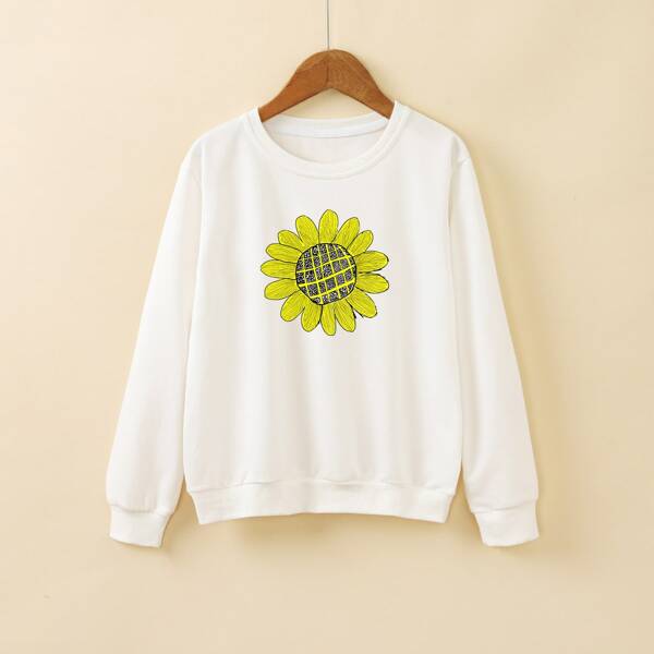 

Girls Sunflower Print Pullover, White