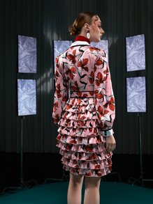 Sylvia Mollie Floral Print Contrast Binding Layered Ruffle Hem Dress - Multicolor - View 2