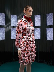 Sylvia Mollie Floral Print Contrast Binding Layered Ruffle Hem Dress - Multicolor - View 4