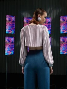 MY-DOLLS Áo khoác nữ Xếp li màu trơn Giải trí - Bụi tím - Xem 2