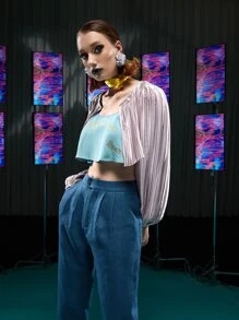 MY-DOLLS Áo khoác nữ Xếp li màu trơn Giải trí - Bụi tím - Xem 4