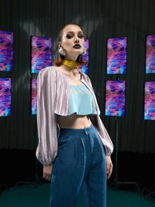 MY-DOLLS Áo khoác nữ Xếp li màu trơn Giải trí - Bụi tím - Xem 5