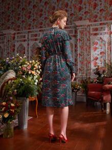 Maja Tomljanovic Floral Print Mock Neck Ruffle Trim Dress - Multicolor - View 2