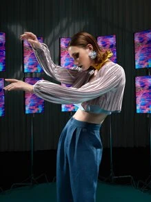 MY-DOLLS Áo khoác nữ Xếp li màu trơn Giải trí - Bụi tím - Xem 6