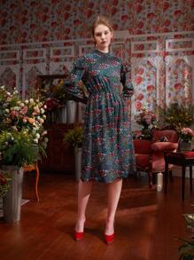 Maja Tomljanovic Floral Print Mock Neck Ruffle Trim Dress - Multicolor - View 3