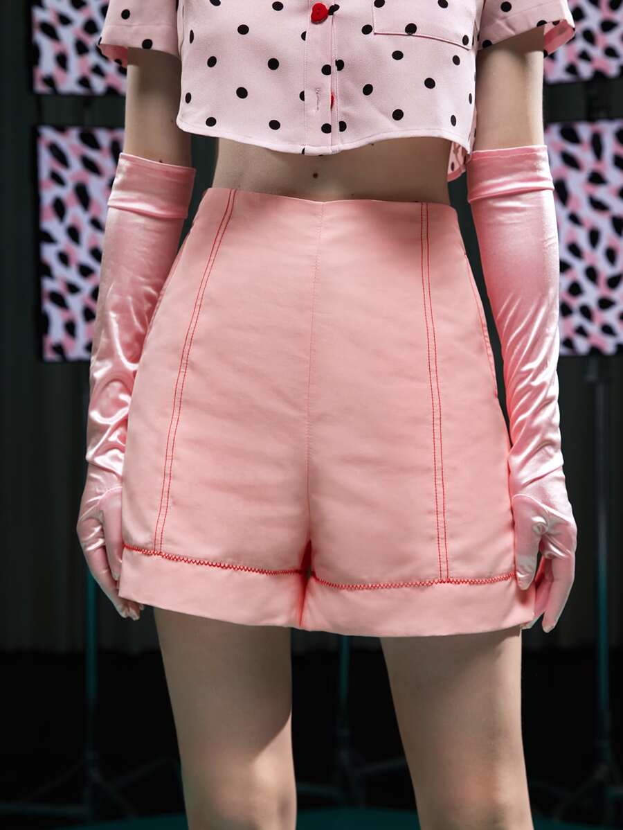 LI WEN 高腰頂針短褲 - 淺粉色 - 查看 1