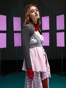 LI WEN Plaid Open Front Super Crop Bolero Jacket