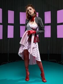 LI WEN Plaid Open Front Super Crop Bolero Jacket