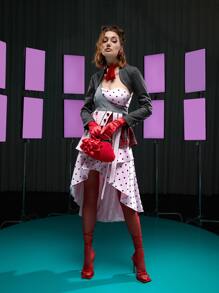 LI WEN Plaid Open Front Super Crop Bolero Jacket