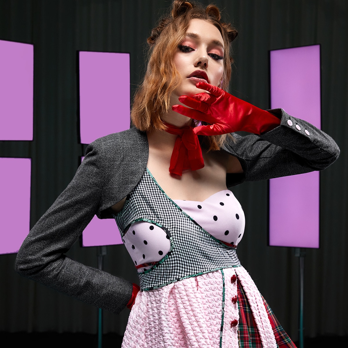 в клетку супер кроп Болеро Куртка