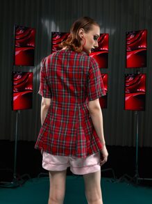 LI WEN Button Front Plaid Blouse - Multicolor - View 2