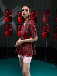 LI WEN Button Front Plaid Blouse - Multicolor - View 5