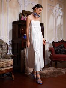 AVERINEWYOU Đầm màu trơn Boho - trắng - Xem 3