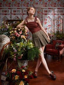 Leslie Samano Plaid Double Breasted Fold Pleated Skirt