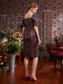 Natella Klycheva 印花方領高衩緞面緊身連衣裙 - 彩色 - 查看 2