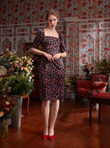 Natella Klycheva 印花方領高衩緞面緊身連衣裙 - 彩色 - 查看 6