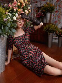 Natella Klycheva 印花方領高衩緞面緊身連衣裙 - 彩色 - 查看 7