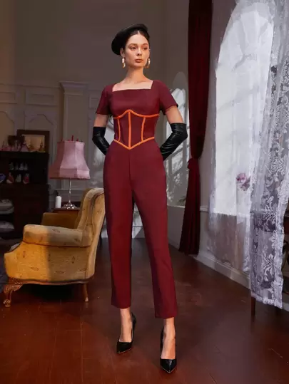 Lana Lumiere Jumpsuit de cuello cuadrado con cremallera trasera