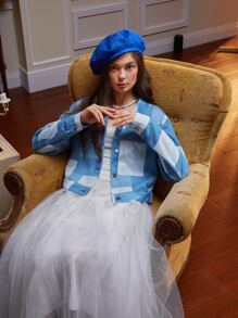 Leen Cazadora con bordado de letra de color combinado con diseño de solapa - Multicolor - Ver 3